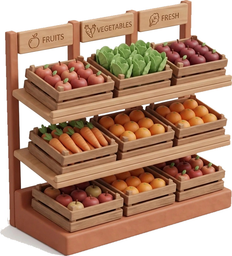 Obst- und Gemüseregal im Supermarkt