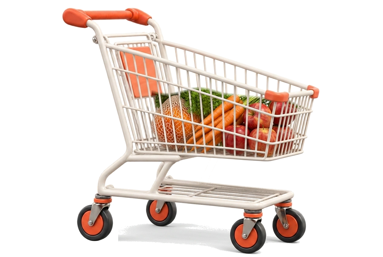 Einkaufswagen mit Obst und Gemüse